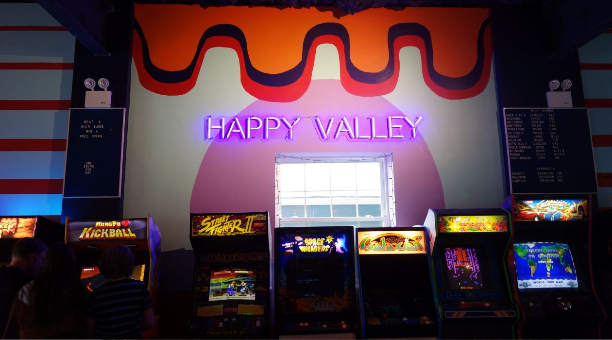 Vintage video game consoles at Happy Valley Arcade Bar, Beacon